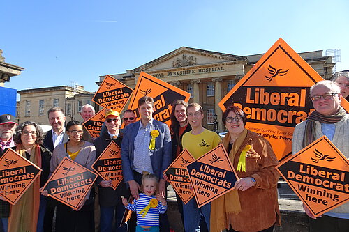 Reading Lib Dems outside RBH.