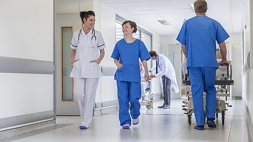 Two nurses in a hospital.