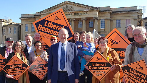 The Reading Liberal Democrats outside the Royal Berkshire Hospital with party leader, Sir Ed Davey