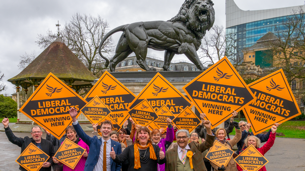 Lib Dem candidates in front of the Maiwand Lion