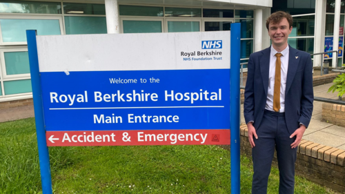 Lib Dem parliamentary spokesperson Henry Wright, outside the Royal Berkshire Hospital