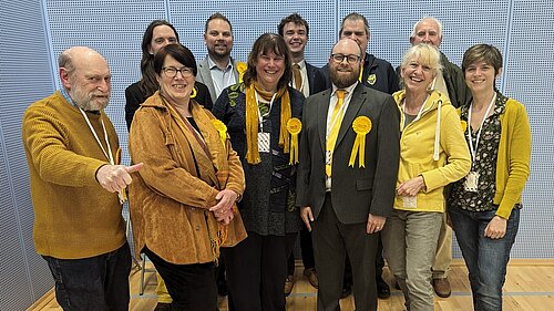 The Reading Liberal Democrats celebrate at the local election count